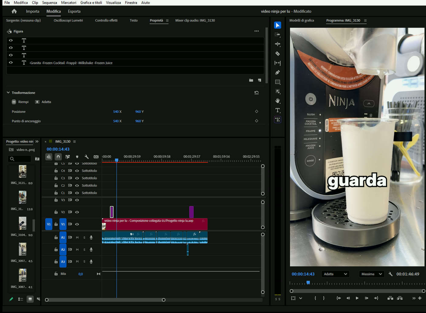 A timeline being built inside Adobe Premiere Pro